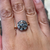 Old cut diamond cluster ring in silver and gold-Antique rings-The Antique Ring Shop