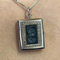 Vintage intaglio photo locket in 14 carat gold-Pendants-The Antique Ring Shop