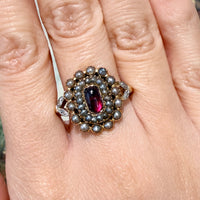 Tourmaline pearl and rose diamond ring-Antique rings-The Antique Ring Shop