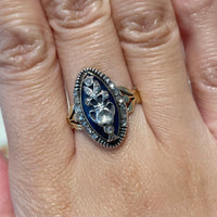 Rose diamond cobolt glass ring in gold and silver-Antique rings-The Antique Ring Shop