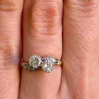 Diamond Toi et Moi ring in 18 carat gold and platinum-engagement rings-The Antique Ring Shop