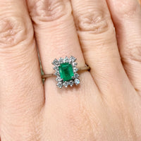 Emerald and diamond white gold ring