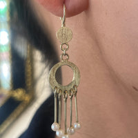 Pearl pendant earrings in 14 carat gold-Earrings-The Antique Ring Shop
