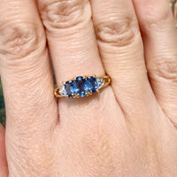 Three stone sapphire ring in 14 carat gold-Vintage Rings-The Antique Ring Shop