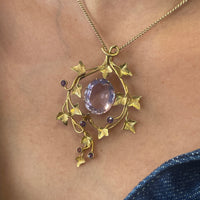 18 carat gold ivy pendant with amethyst-Pendants-The Antique Ring Shop