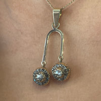 Double rose diamond pendant in 14 carat gold-Pendants-The Antique Ring Shop