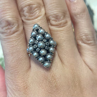 Vintage navette grey pearl and rose diamond ring-Vintage Rings-The Antique Ring Shop