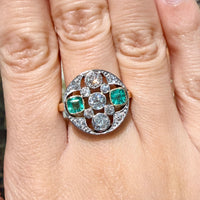Art Deco old cut diamond and emerald ring-Vintage Rings-The Antique Ring Shop