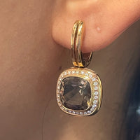 Smoked quartz pendant earrings with diamonds-Earrings-The Antique Ring Shop