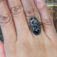 Rose diamond cobolt glass ring in gold and silver-Antique rings-The Antique Ring Shop