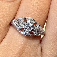Platinum Art Deco ring with old cut diamonds-engagement rings-The Antique Ring Shop