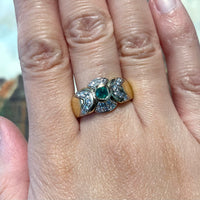 Emerald and diamond ring in 18 carat gold-Vintage Rings-The Antique Ring Shop