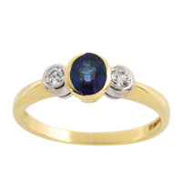 Sapphire and diamond three stone ring