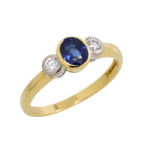 Sapphire and diamond three stone ring