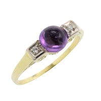 Cabochon amethyst ring with diamonds-Vintage Rings-The Antique Ring Shop
