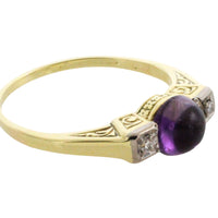 Cabochon amethyst ring with diamonds-Vintage Rings-The Antique Ring Shop