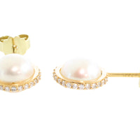 Pearl studs with diamond halos-Earrings-The Antique Ring Shop