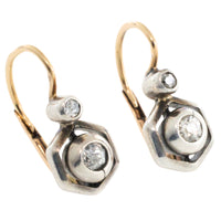 Antique diamond earrings in 14 carat gold and silver-Earrings-The Antique Ring Shop
