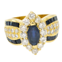 Marquise sapphire and diamond ring in 18 carat gold-Vintage Rings-The Antique Ring Shop