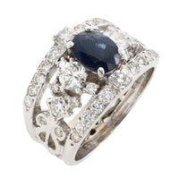 14 carat white gold sapphire and diamond ring-Vintage Rings-The Antique Ring Shop