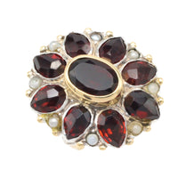 Vintage garnet and pearl ring in 14 carat gold and silver-Vintage Rings-The Antique Ring Shop