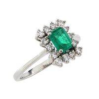 Emerald and diamond white gold ring-engagement rings-The Antique Ring Shop