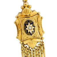 Victorian tassel pendant with enamel and pearl
