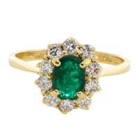 Vintage smaragd en diamanten ring van 18 karaat goud