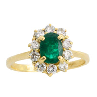 Vintage smaragd en diamanten ring van 18 karaat goud