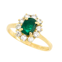 Vintage smaragd en diamanten ring van 18 karaat goud