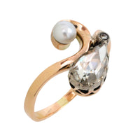 Rose diamond and pearl ring in 14 carat gold and silver