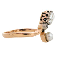 Rose diamond and pearl ring in 14 carat gold and silver