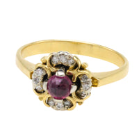 Ruby and diamond cluster ring in 18 carat gold-Vintage Rings-The Antique Ring Shop