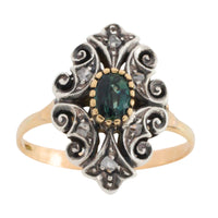 Sapphire and rose diamond ring in silver and gold-Vintage Rings-The Antique Ring Shop