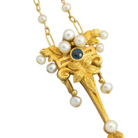 Art Nouvea pendant with pearls and sapphire