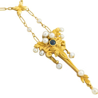 Art Nouvea pendant with pearls and sapphire
