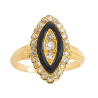 Antique marquise diamond ring with onyx and enamel