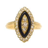 Antique marquise diamond ring with onyx and enamel