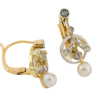 Pearl and rose diamond earrings in 18 carat gold-Earrings-The Antique Ring Shop