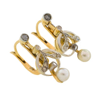 Pearl and rose diamond earrings in 18 carat gold-Earrings-The Antique Ring Shop