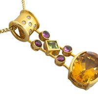 Gold pendant with citrine amethyst peridot and diamonds