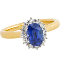 Sapphire and diamond cluster ring in 18 carat gold