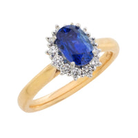 Sapphire and diamond cluster ring in 18 carat gold