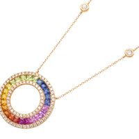 Multi colored carre cut sapphire and diamond pendant