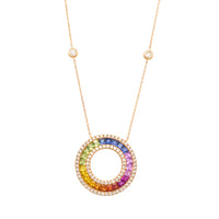 Multi colored carre cut sapphire and diamond pendant