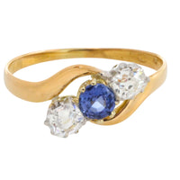 Victorian sapphire and old cut diamond swirl ring