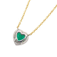Emerald and diamond heart pendant in 18 carat gold