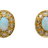 Vintage opal and diaomond studs-Earrings-The Antique Ring Shop
