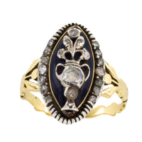 Rose diamond cobolt glass ring in gold and silver-Antique rings-The Antique Ring Shop
