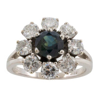 Sapphire and diamond cluster ring in 14 carat white gol-engagement rings-The Antique Ring Shop